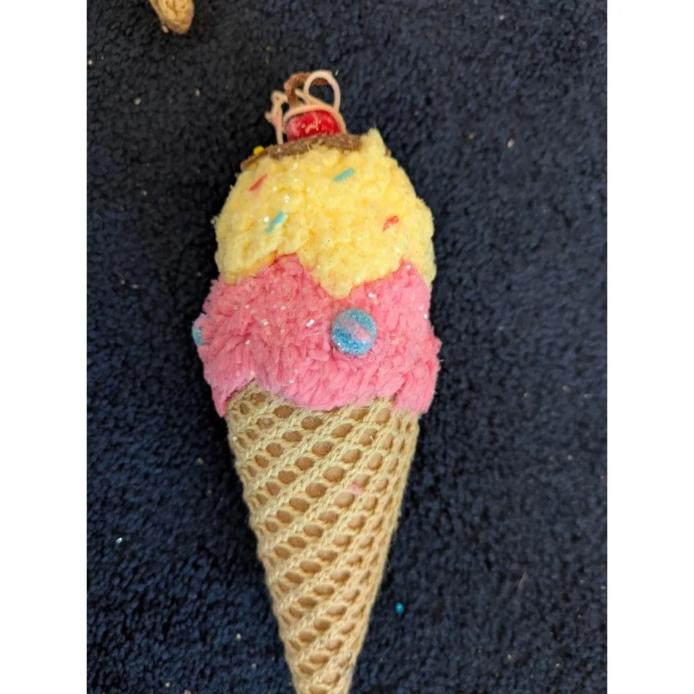 Lot of 13 Ice Cream Cone Christmas Ornaments Pink‎ Yellow Glitter Waffle Cone 7